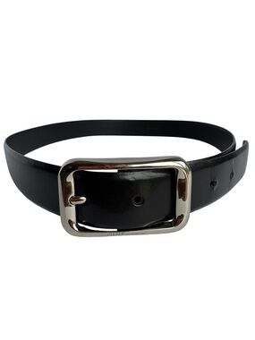 Nine & Co. Classic Black Leather Belt Sz Medium Silver Tone Rectangular Buckle